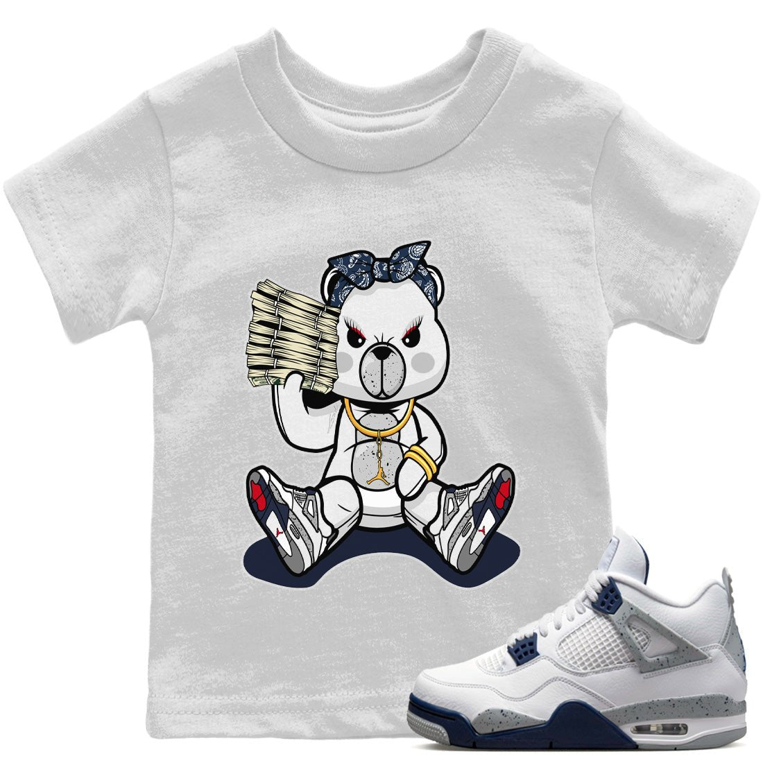 Jordan 4 Midnight Navy Sneaker Match Tees Bad Baby Bear Sneaker Tees Jordan 4 Midnight Navy Sneaker Release Tees Kids Shirts