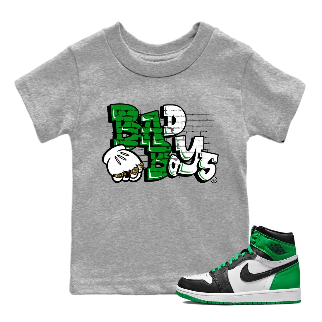 Air Jordan 1 Celtics Sneaker Match Tees Bad Boys Sneaker Tees Air Jordan 1 Retro Celtics Sneaker Release Tees Kids Shirts Heather Grey 1