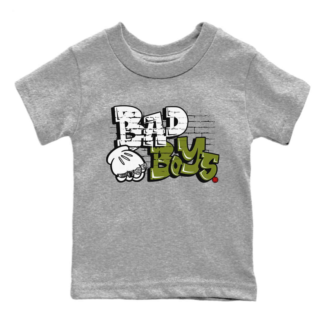Air Jordan 1 Travis Scott Olive Sneaker Match Tees Bad Boys Sneaker Tees Air Jordan 1 Low x Travis Scott x Olive Sneaker Release Tees Kids Shirts Heather Grey 2