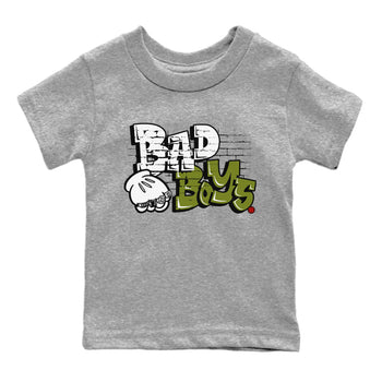 Air Jordan 1 Travis Scott Olive Sneaker Match Tees Bad Boys Sneaker Tees Air Jordan 1 Low x Travis Scott x Olive Sneaker Release Tees Kids Shirts Heather Grey 2