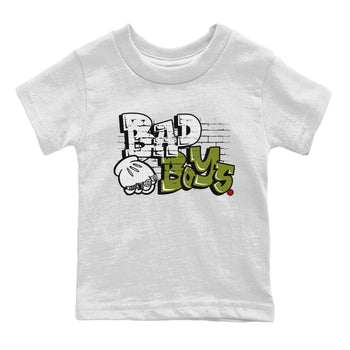 Air Jordan 1 Travis Scott Olive Sneaker Match Tees Bad Boys Sneaker Tees Air Jordan 1 Low x Travis Scott x Olive Sneaker Release Tees Kids Shirts White 2