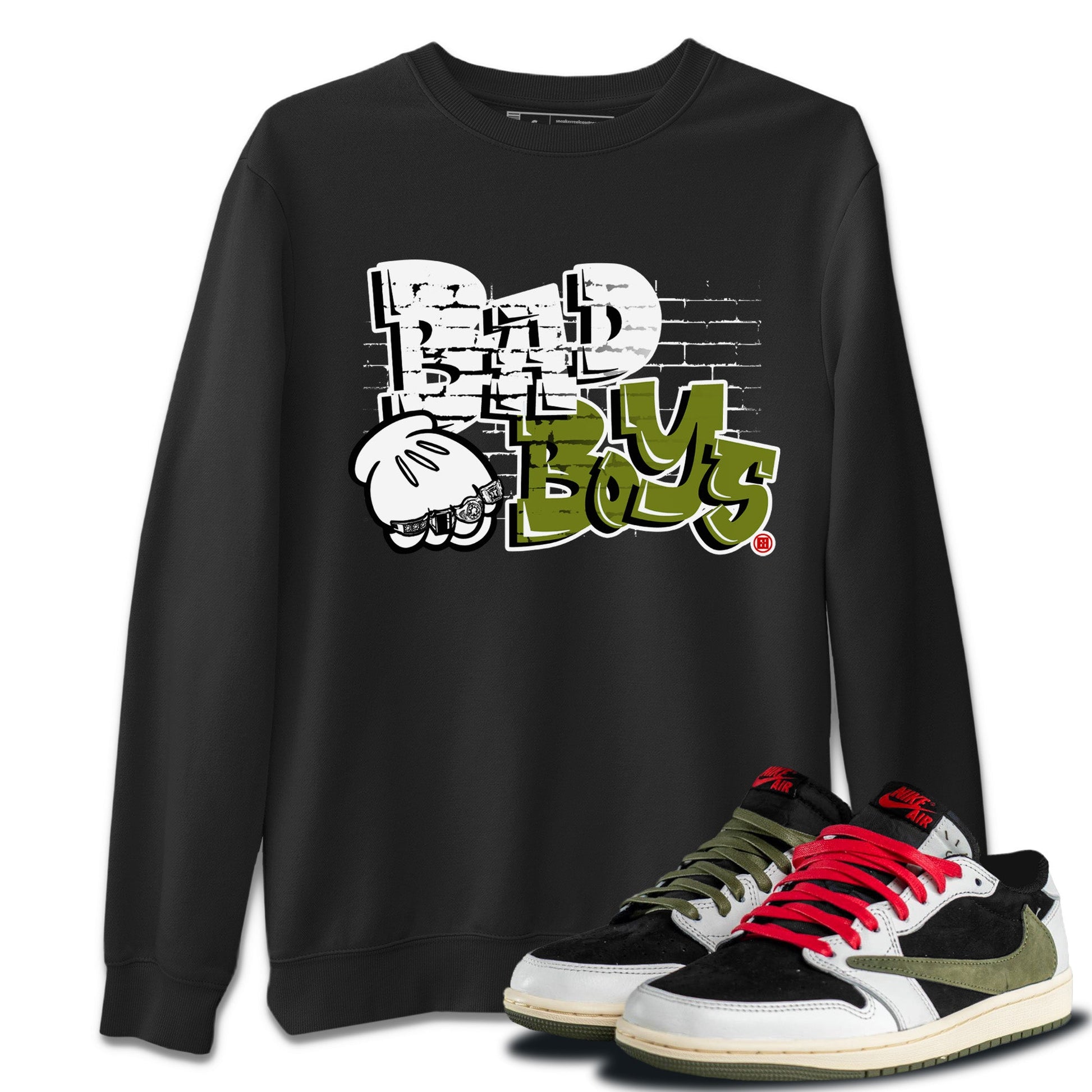 Air Jordan 1 Travis Scott Olive Sneaker Match Tees Bad Boys Sneaker Tees Air Jordan 1 Low x Travis Scott x Olive Sneaker Release Tees Unisex Shirts Black 1