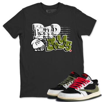 Air Jordan 1 Travis Scott Olive Sneaker Match Tees Bad Boys Sneaker Tees Air Jordan 1 Low x Travis Scott x Olive Sneaker Release Tees Unisex Shirts Black 1