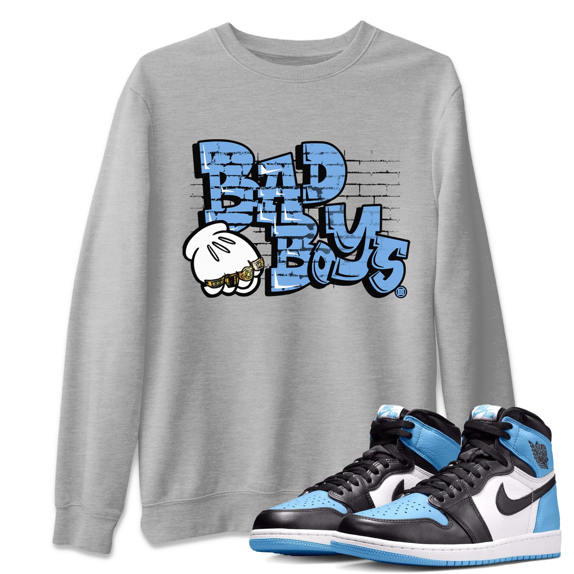 Air Jordan 1 Retro High OG UNC Toe Shirt to match Jordans Bad Boys Sneaker Tees Air Jordan 1 High OG UNC Toe SNRT Sneaker Release Tees Crew Neck T-Shirts Heather Grey 1