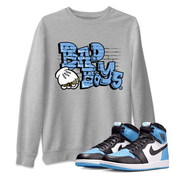 Air Jordan 1 Retro High OG UNC Toe Shirt to match Jordans Bad Boys Sneaker Tees Air Jordan 1 High OG UNC Toe SNRT Sneaker Release Tees Crew Neck T-Shirts Heather Grey 1