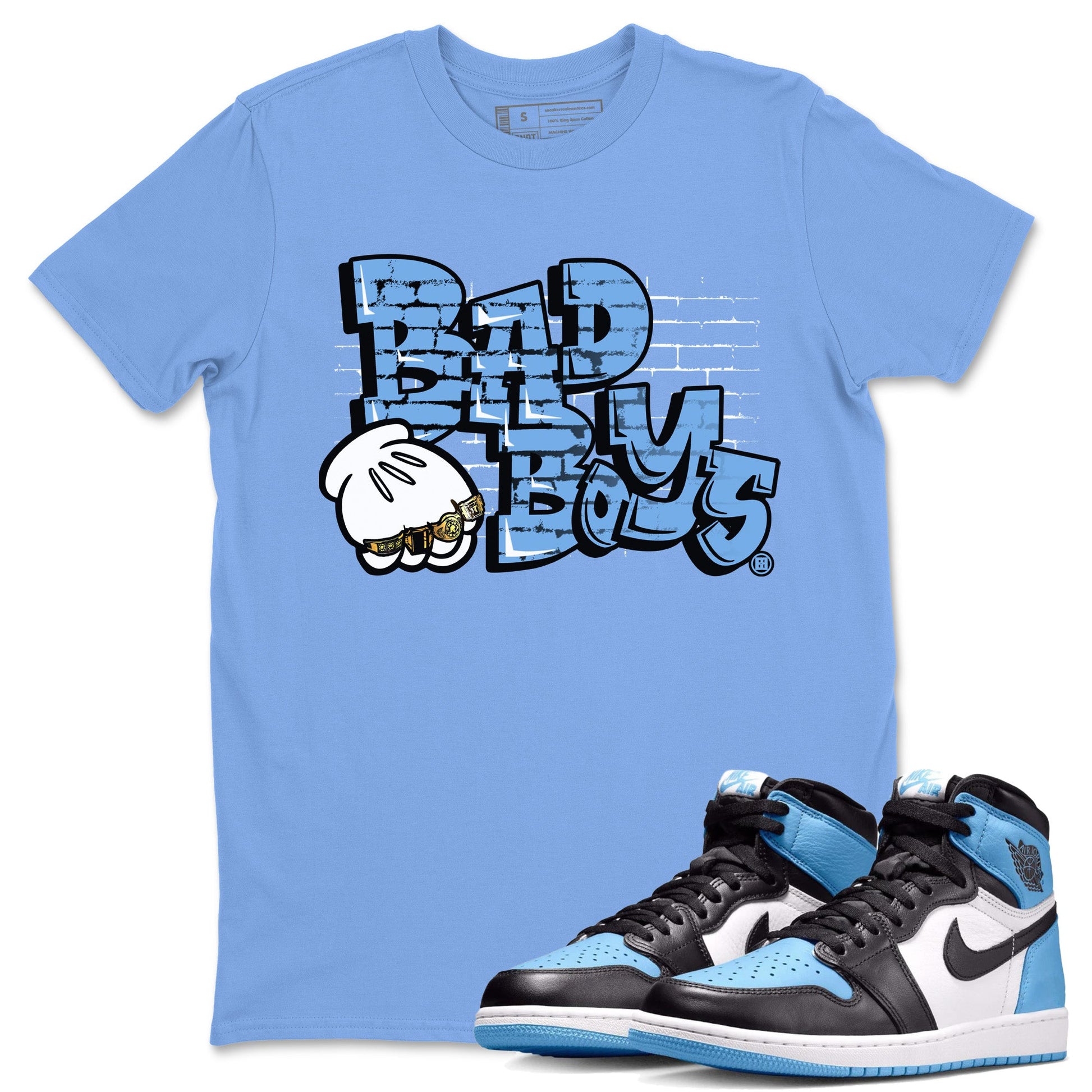 Air Jordan 1 Retro High OG UNC Toe Shirt to match Jordans Bad Boys Sneaker Tees Air Jordan 1 High OG UNC Toe SNRT Sneaker Release Tees Crew Neck T-Shirts Carolina Blue 1