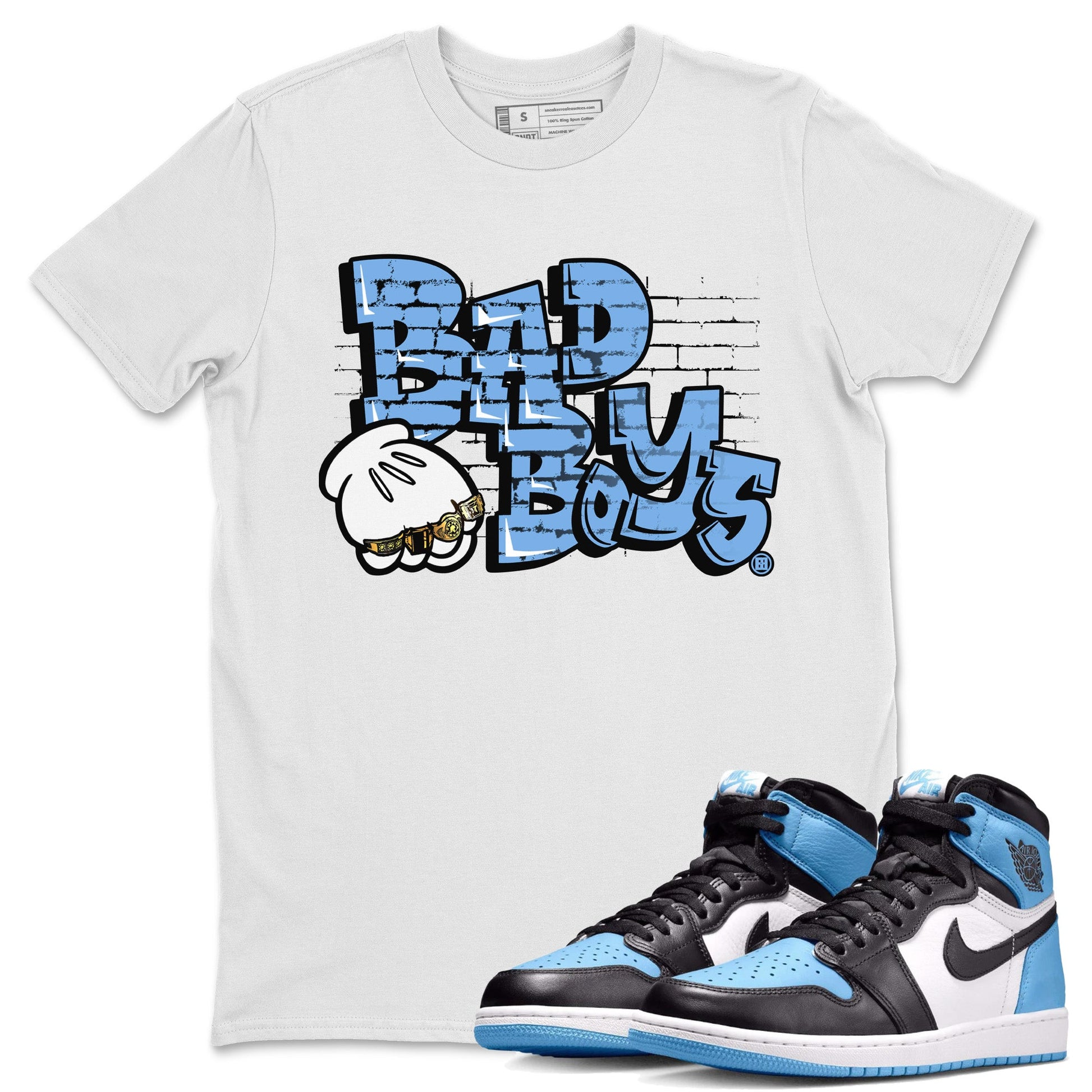 Air Jordan 1 Retro High OG UNC Toe Shirt to match Jordans Bad Boys Sneaker Tees Air Jordan 1 High OG UNC Toe SNRT Sneaker Release Tees Crew Neck T-Shirts White 1