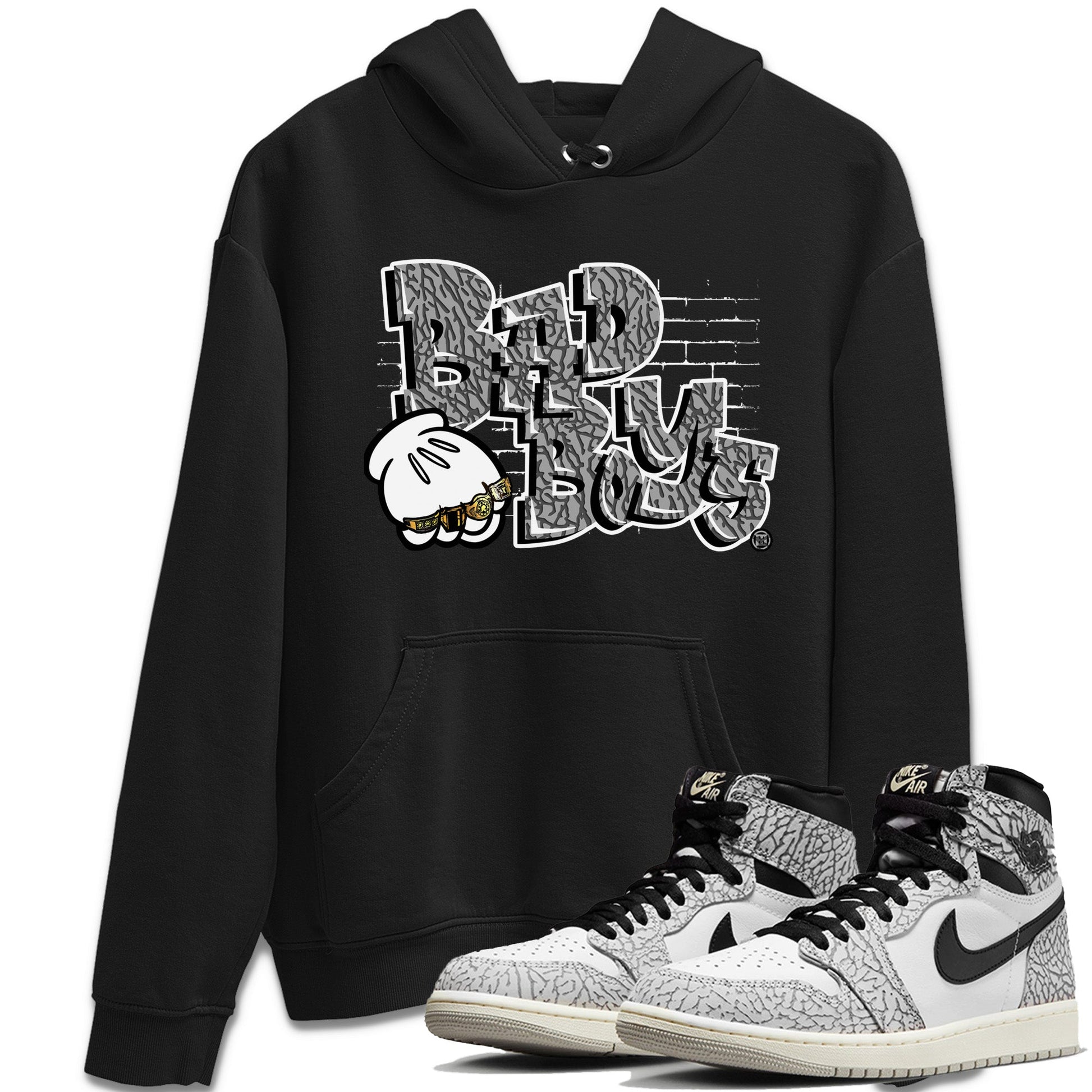 Air Jordan 1 White Cement Sneaker Match Tees Bad Boys Sneaker Tees Air Jordan 1 High OG White Cement Sneaker Release Tees Unisex Shirts Black 1