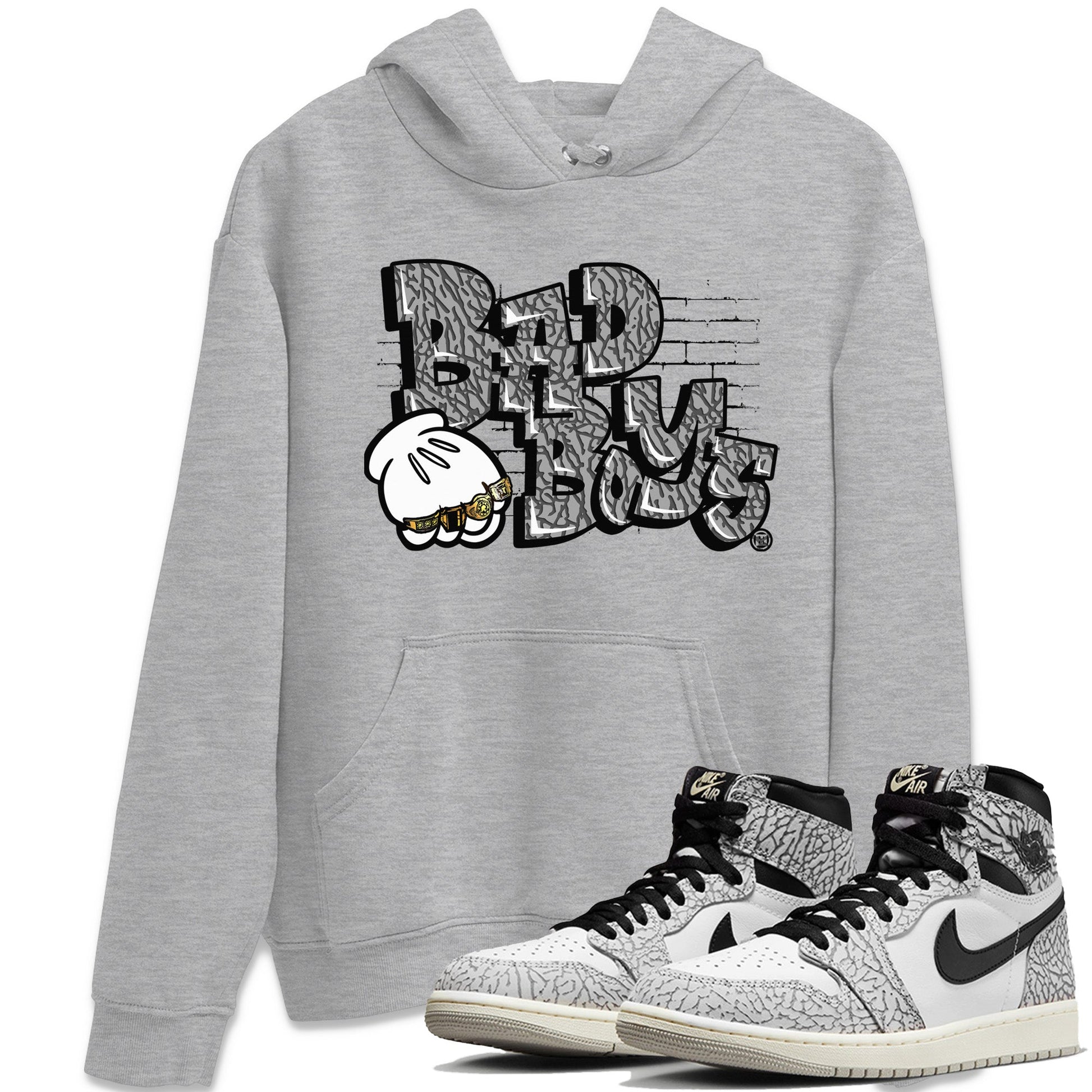 Air Jordan 1 White Cement Sneaker Match Tees Bad Boys Sneaker Tees Air Jordan 1 High OG White Cement Sneaker Release Tees Unisex Shirts Heather Grey 1
