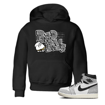 Air Jordan 1 White Cement Sneaker Match Tees Bad Boys Sneaker Tees Air Jordan 1 High OG White Cement Sneaker Release Tees Kids Shirts Black 1