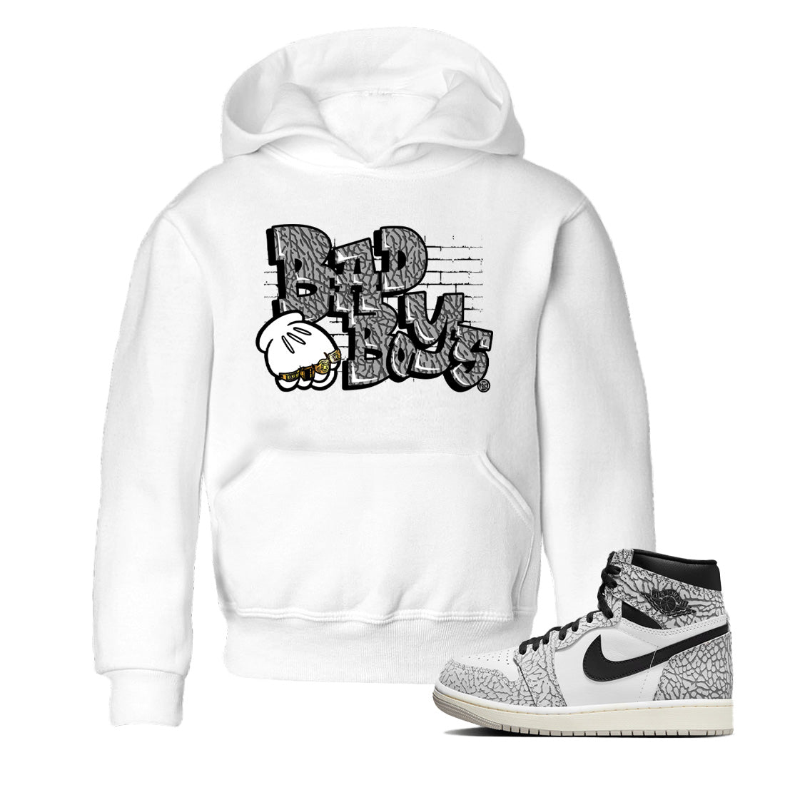 Air Jordan 1 White Cement Sneaker Match Tees Bad Boys Sneaker Tees Air Jordan 1 High OG White Cement Sneaker Release Tees Kids Shirts White 1