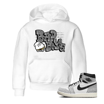 Air Jordan 1 White Cement Sneaker Match Tees Bad Boys Sneaker Tees Air Jordan 1 High OG White Cement Sneaker Release Tees Kids Shirts White 1