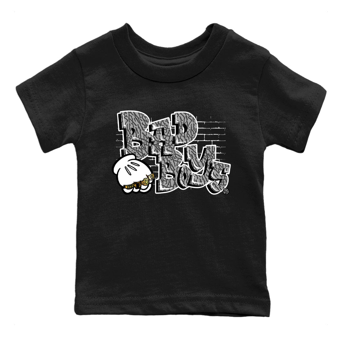 Air Jordan 1 White Cement Sneaker Match Tees Bad Boys Sneaker Tees Air Jordan 1 High OG White Cement Sneaker Release Tees Kids Shirts Black 2