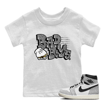 Air Jordan 1 White Cement Sneaker Match Tees Bad Boys Sneaker Tees Air Jordan 1 High OG White Cement Sneaker Release Tees Kids Shirts White 1