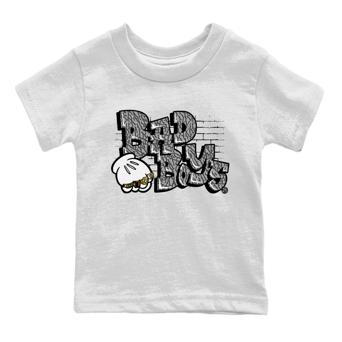 Air Jordan 1 White Cement Sneaker Match Tees Bad Boys Sneaker Tees Air Jordan 1 High OG White Cement Sneaker Release Tees Kids Shirts White 2