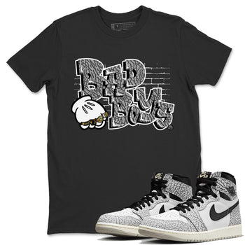 Air Jordan 1 White Cement Sneaker Match Tees Bad Boys Sneaker Tees Air Jordan 1 High OG White Cement Sneaker Release Tees Unisex Shirts Black 1