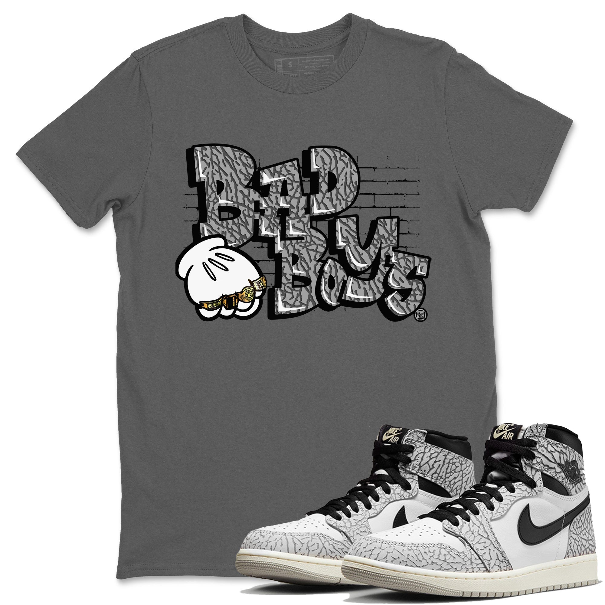 Air Jordan 1 White Cement Sneaker Match Tees Bad Boys Sneaker Tees Air Jordan 1 High OG White Cement Sneaker Release Tees Unisex Shirts Cool Grey 1