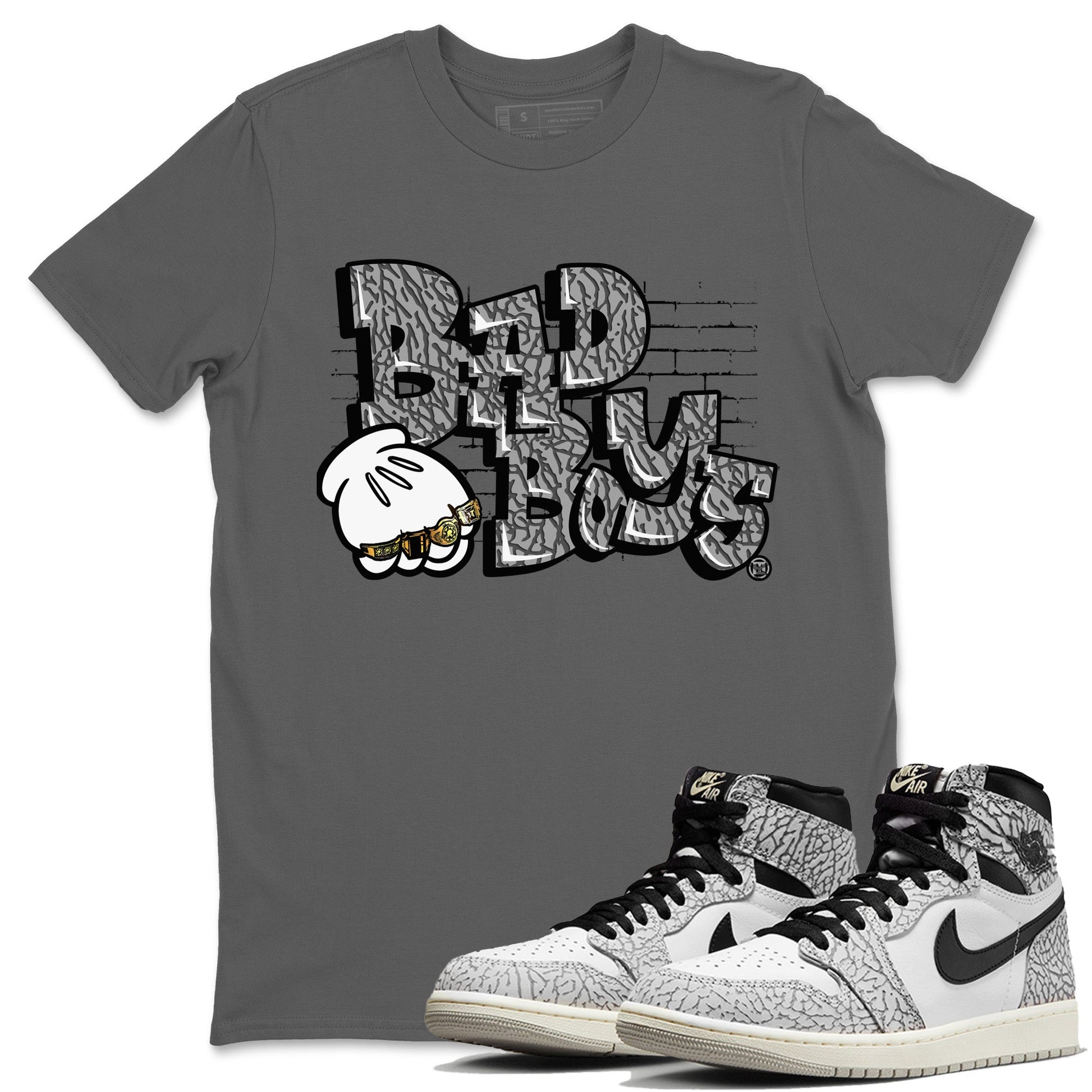 Air Jordan 1 White Cement Sneaker Match Tees Bad Boys Sneaker Tees Air Jordan 1 High OG White Cement Sneaker Release Tees Unisex Shirts Cool Grey 1