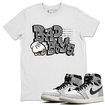 Air Jordan 1 White Cement Sneaker Match Tees Bad Boys Sneaker Tees Air Jordan 1 High OG White Cement Sneaker Release Tees Unisex Shirts White 1