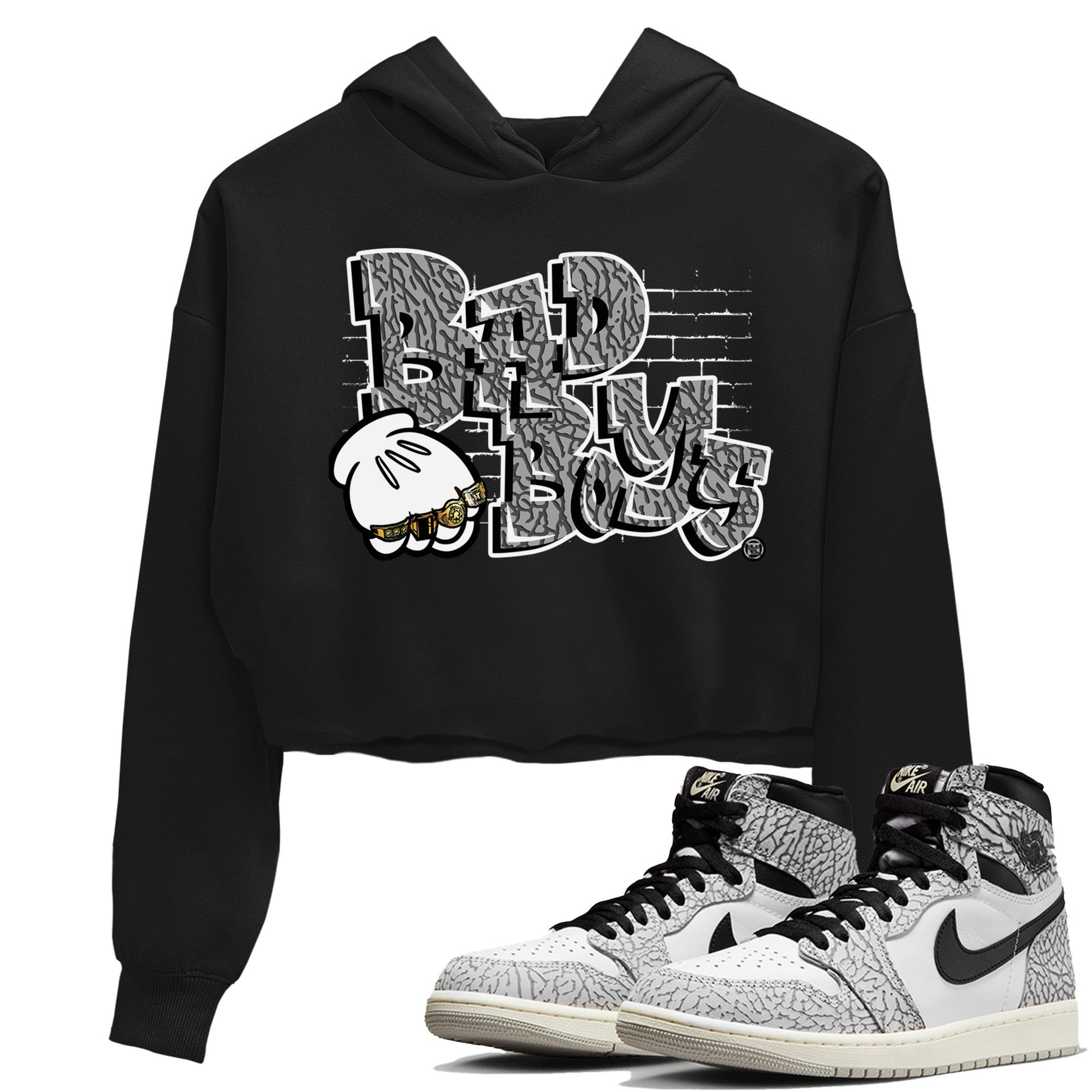 Air Jordan 1 White Cement Sneaker Match Tees Bad Boys Sneaker Tees Air Jordan 1 High OG White Cement Sneaker Release Tees Women's Shirts Black 1