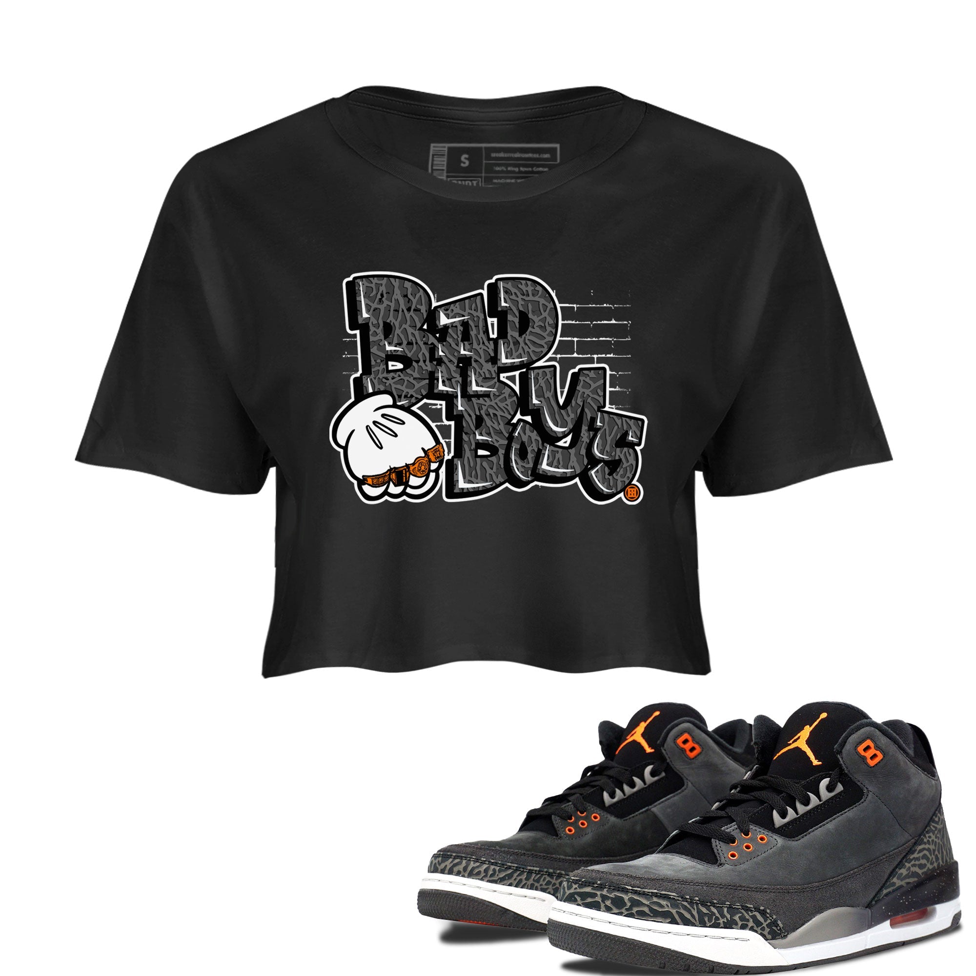 Jordan 3 Retro Fear AJ3 Grey shirt to match jordans Bad Boys sneaker tees Air Jordan 3 Fear SNRT Sneaker Release Tees Black 1 Crop T-Shirt
