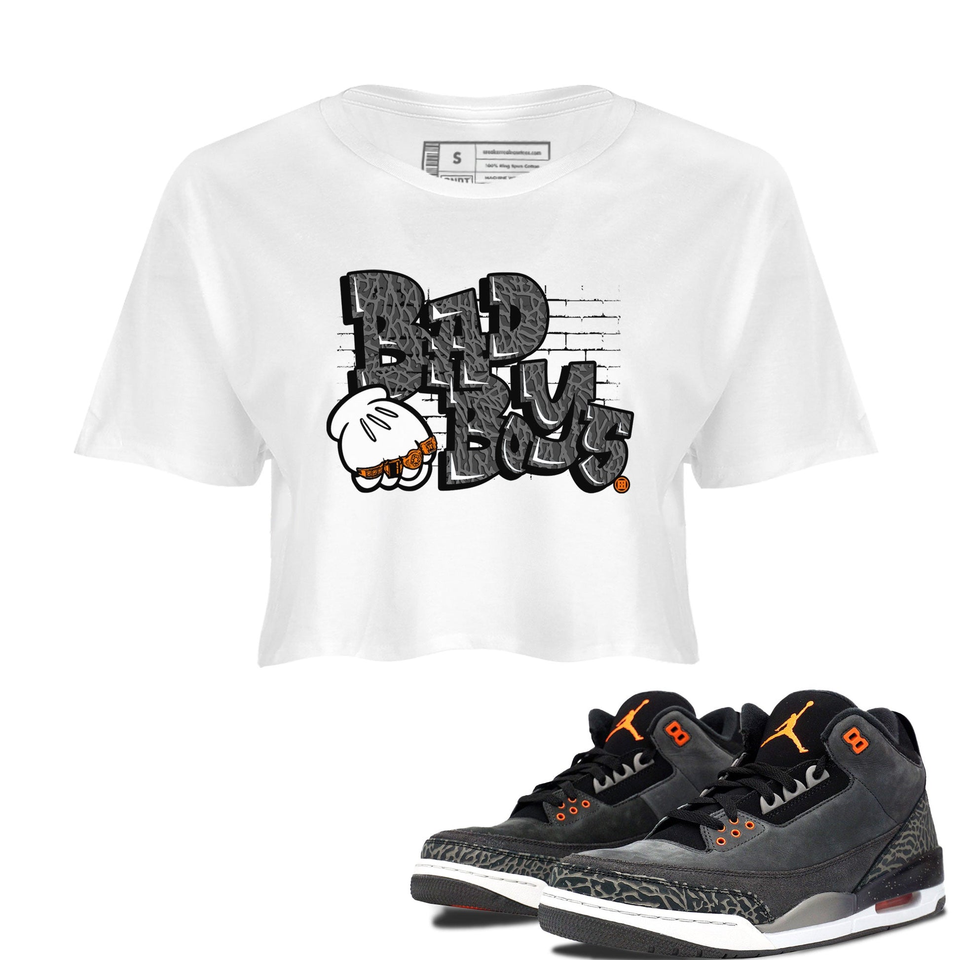 Jordan 3 Retro Fear AJ3 Grey shirt to match jordans Bad Boys sneaker tees Air Jordan 3 Fear SNRT Sneaker Release Tees White 1 Crop T-Shirt