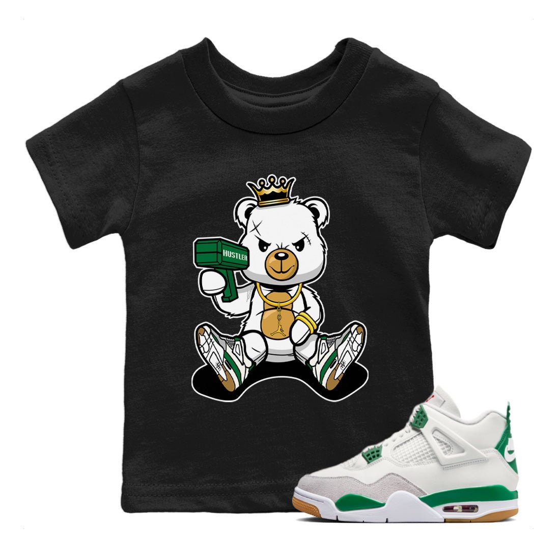 Air Jordan 4 Pine Green Sneaker Match Tees Bad King Baby Bear Sneaker Tees Nike SB Air Jordan 4 Pine Green Sneaker Release Tees Kids Shirts Black 1