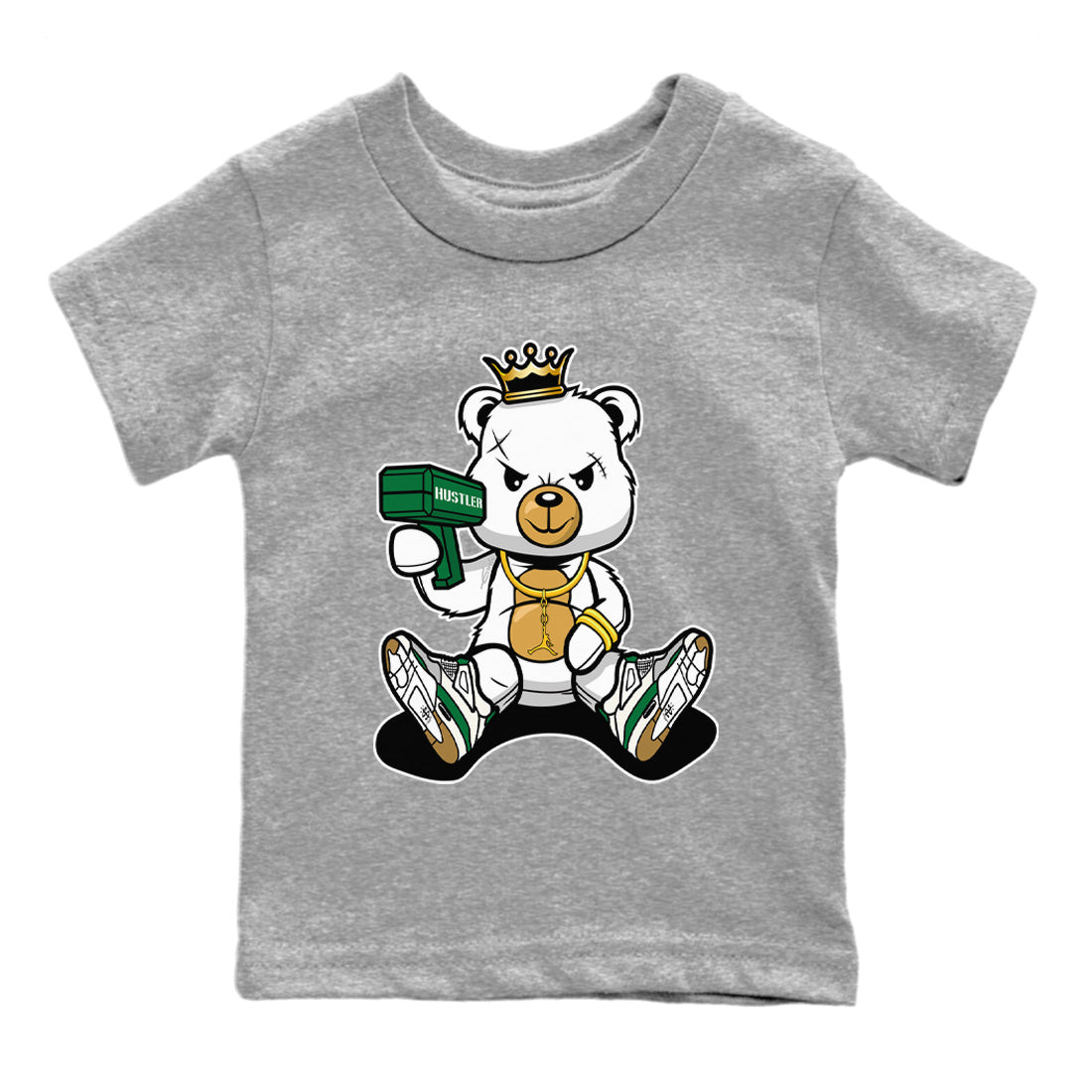 Air Jordan 4 Pine Green Sneaker Match Tees Bad King Baby Bear Sneaker Tees Nike SB Air Jordan 4 Pine Green Sneaker Release Tees Kids Shirts Heather Grey 2