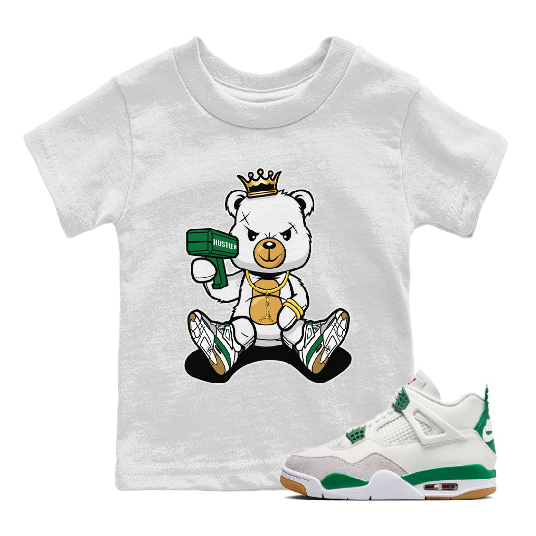 Air Jordan 4 Pine Green Sneaker Match Tees Bad King Baby Bear Sneaker Tees Nike SB Air Jordan 4 Pine Green Sneaker Release Tees Kids Shirts White 1