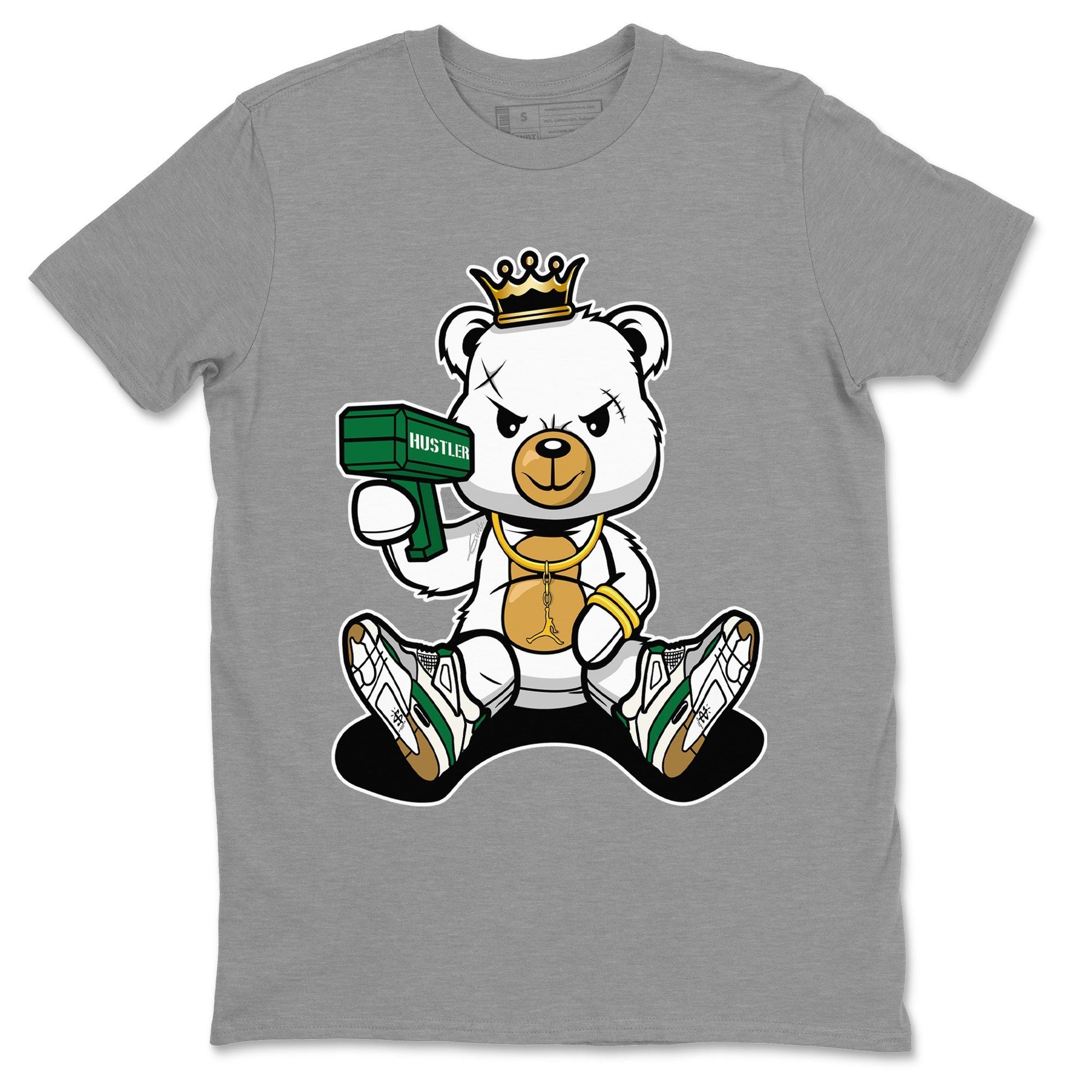 Jordan 4 Pine Green SB Sneaker Match Tees Bad King Baby Bear Sneaker Tees Nike SB Air Jordan 4 Pine Green Sneaker Tees Sneaker Release Shirts Unisex Shirts Heather Grey 2