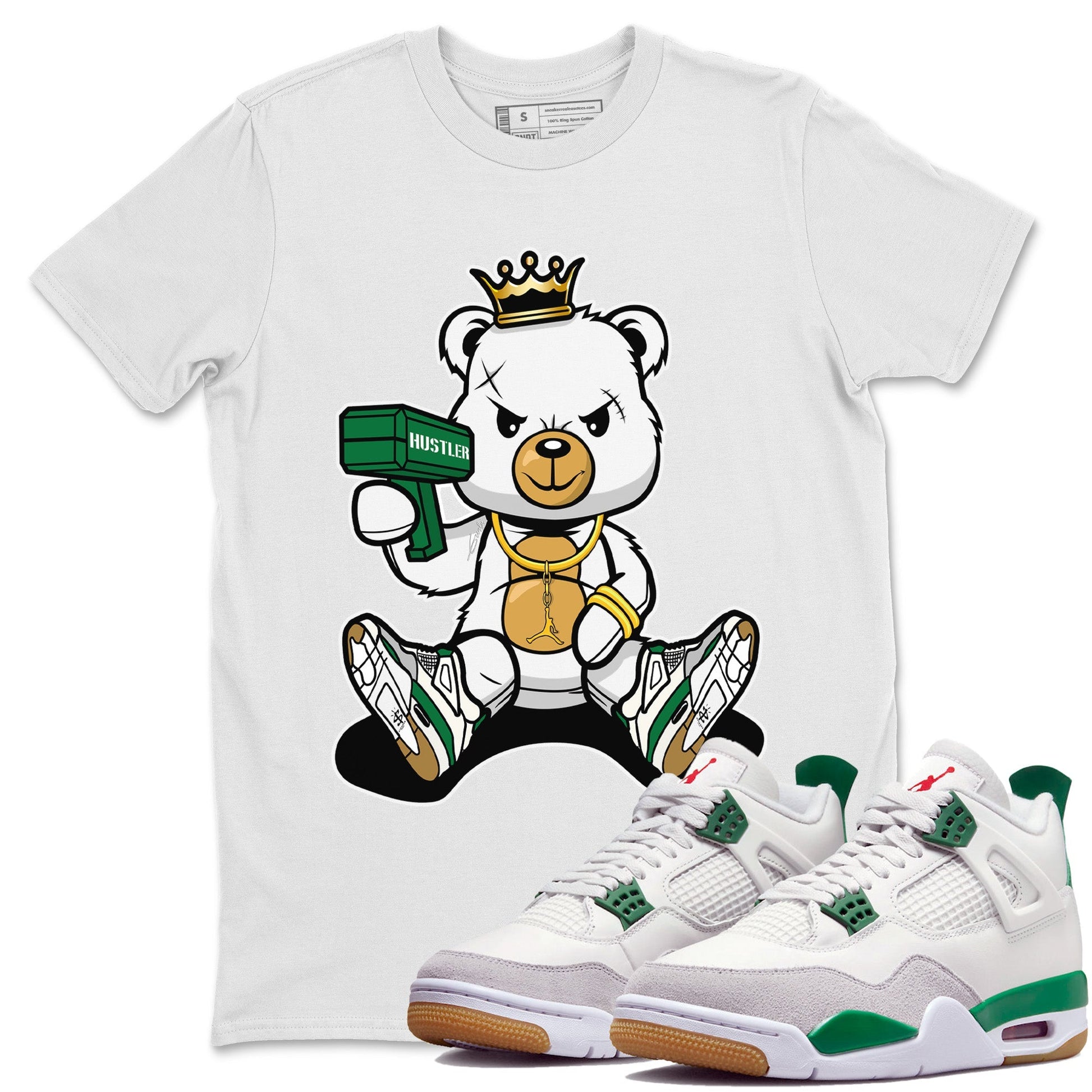 Jordan 4 Pine Green SB Sneaker Match Tees Bad King Baby Bear Sneaker Tees Nike SB Air Jordan 4 Pine Green Sneaker Tees Sneaker Release Shirts Unisex Shirts White 1
