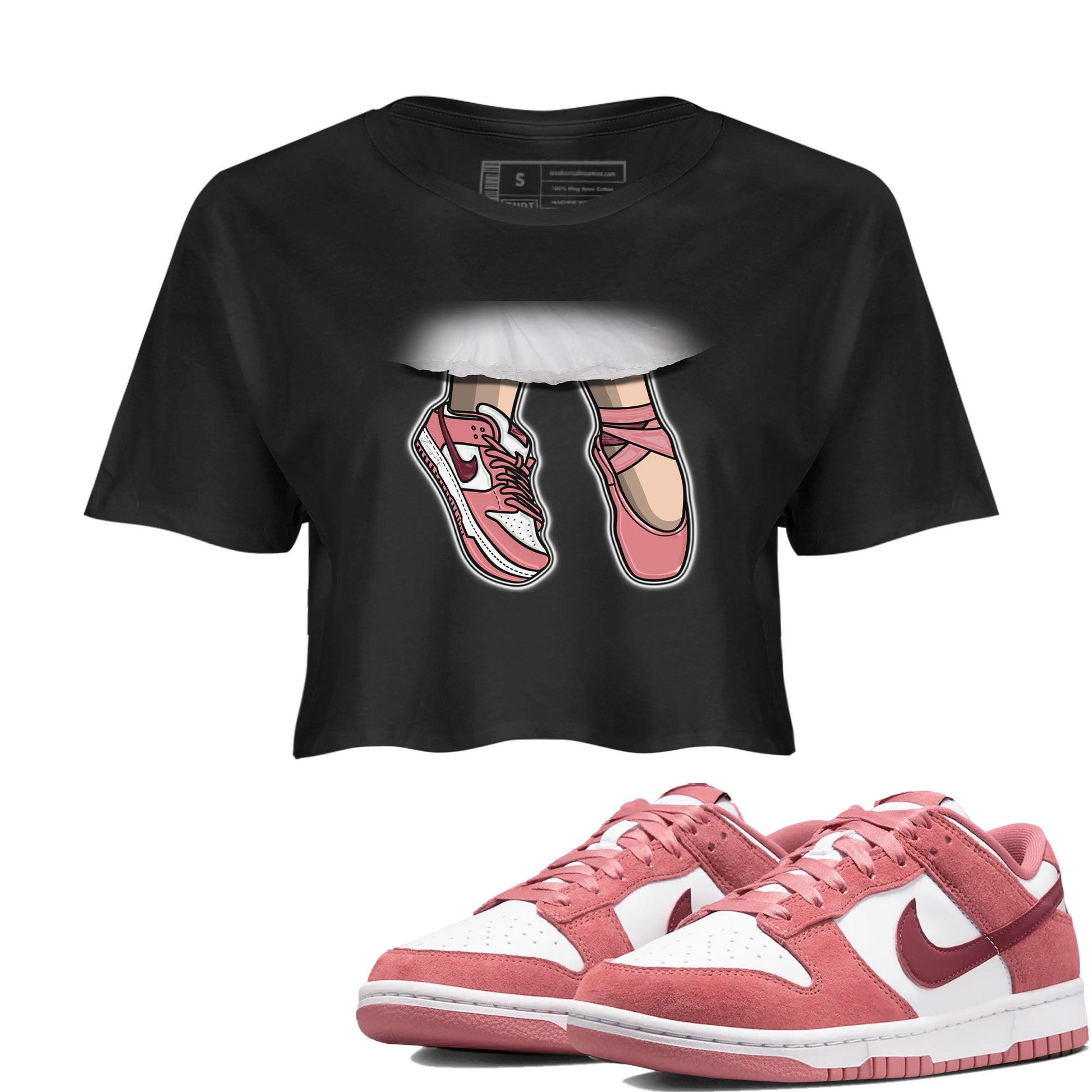 Dunk Valentine's Day shirt to match jordans Ballet Shoes sneaker tees Dunks Valentine's Day SNRT sneaker Release Tees Black 1 crop length shirt