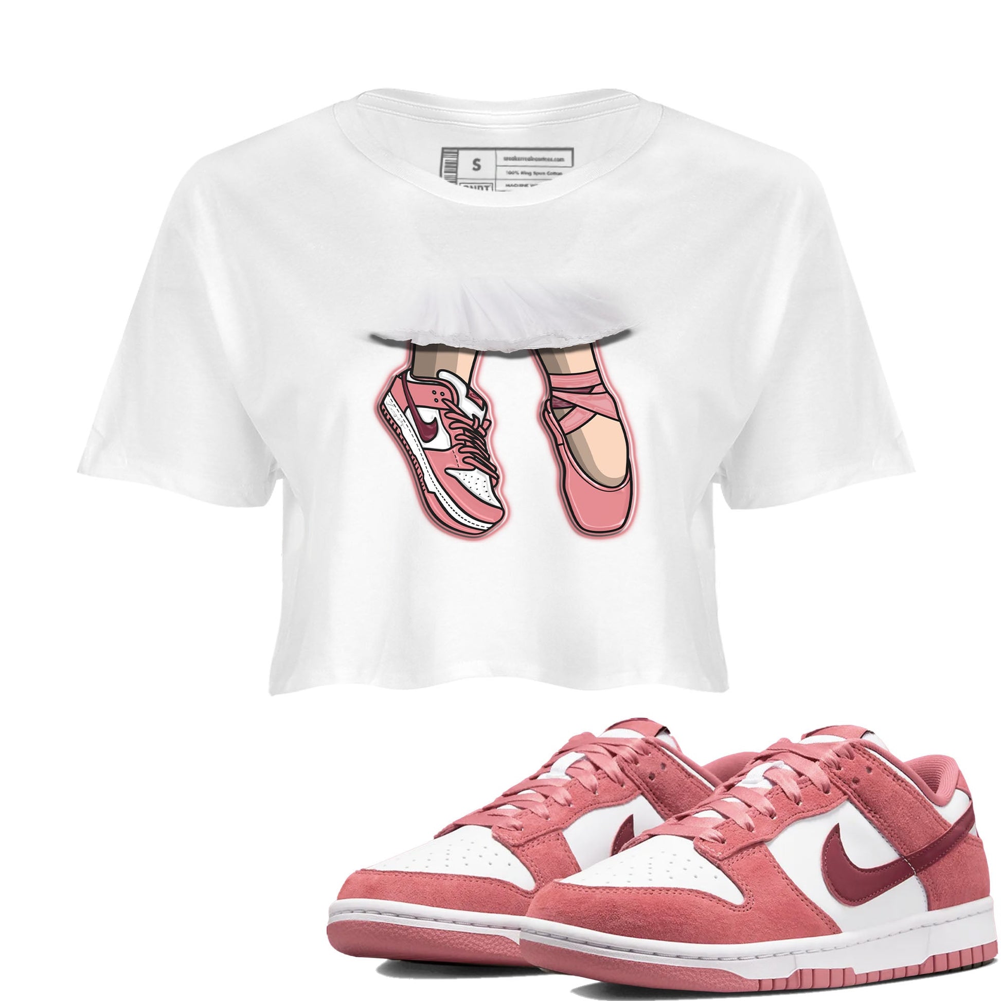 Dunk Valentine's Day shirt to match jordans Ballet Shoes sneaker tees Dunks Valentine's Day SNRT sneaker Release Tees White 1 crop length shirt