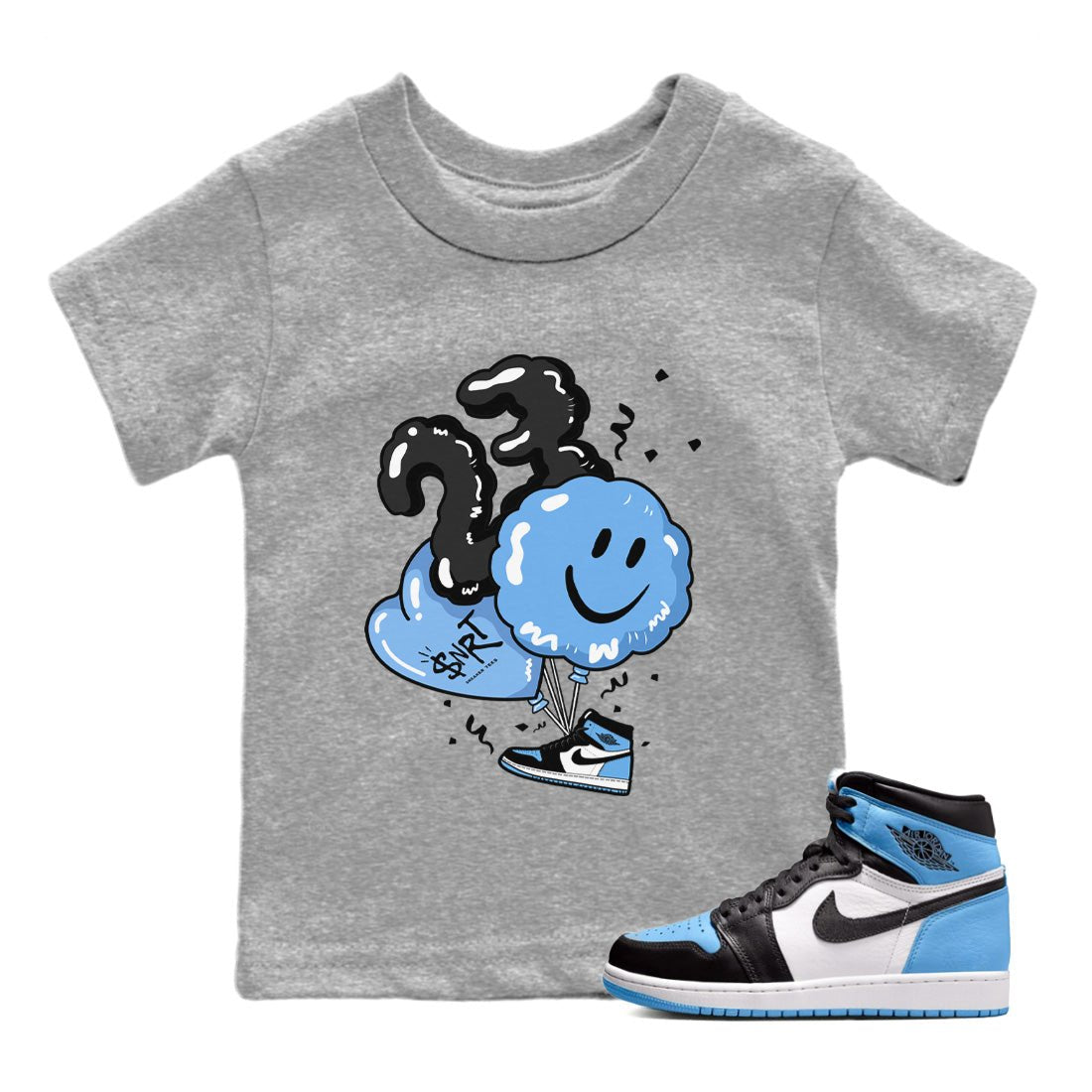 Air Jordan 1 Retro High OG UNC Toe Shirt to match Jordans Balloon Sneaker Tees Air Jordan 1 High OG UNC Toe SNRT Sneaker Release Tees Kids and Baby Tees Heather Grey 1