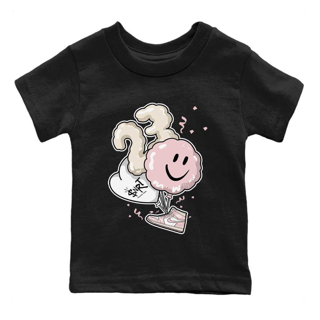 Air Jordan 1 Washed Pink Sneaker Match Tees Balloon Sneaker Tees Air Jordan 1 High OG WMNS Washed Pink Sneaker Release Tees Kids Shirts Black 2