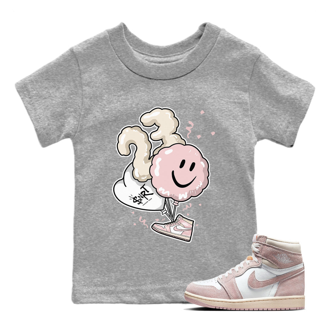 Air Jordan 1 Washed Pink Sneaker Match Tees Balloon Sneaker Tees Air Jordan 1 High OG WMNS Washed Pink Sneaker Release Tees Kids Shirts Heather Grey 1