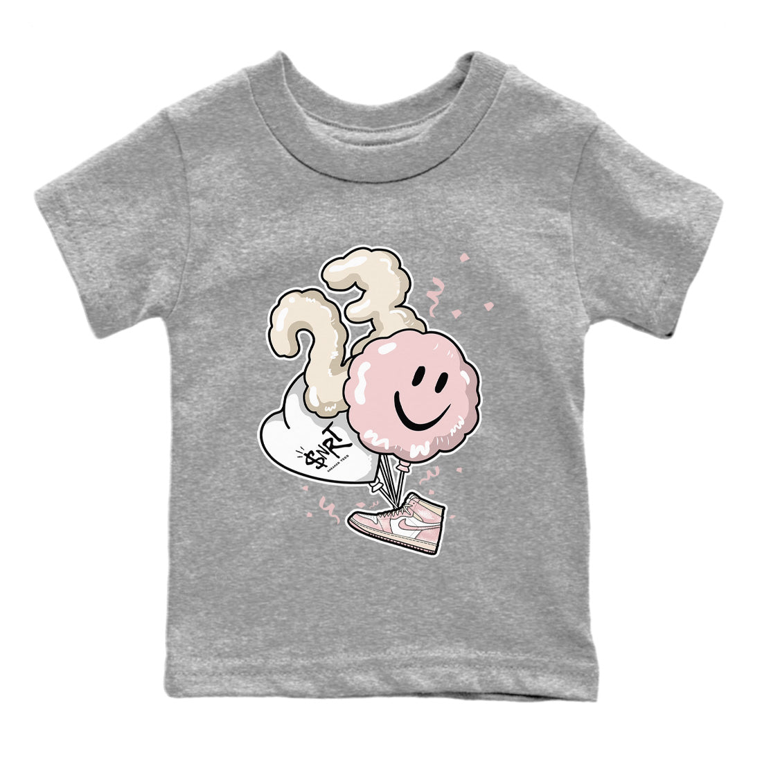 Air Jordan 1 Washed Pink Sneaker Match Tees Balloon Sneaker Tees Air Jordan 1 High OG WMNS Washed Pink Sneaker Release Tees Kids Shirts Heather Grey 2