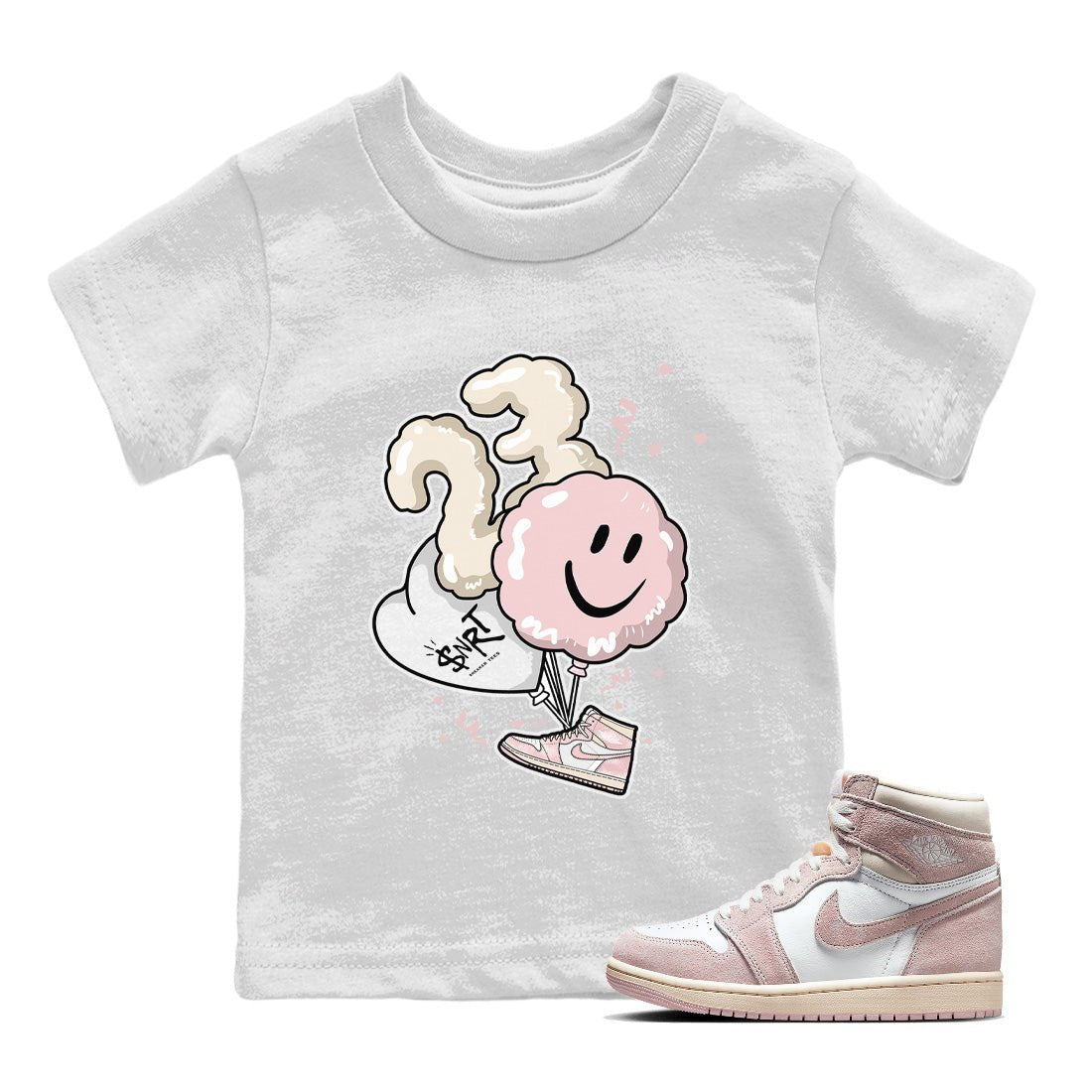 Air Jordan 1 Washed Pink Sneaker Match Tees Balloon Sneaker Tees Air Jordan 1 High OG WMNS Washed Pink Sneaker Release Tees Kids Shirts White 1