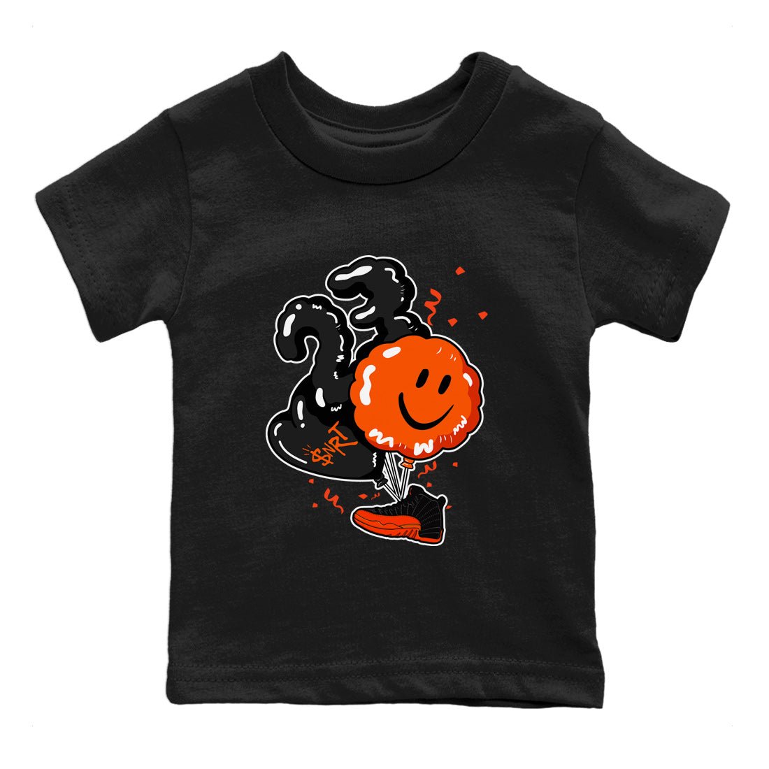 Air Jordan 12 Brilliant Orange Sneaker Match Tees Balloon Sneaker Tees 12s Brilliant Orange Shirts Kids Shirts Black 2