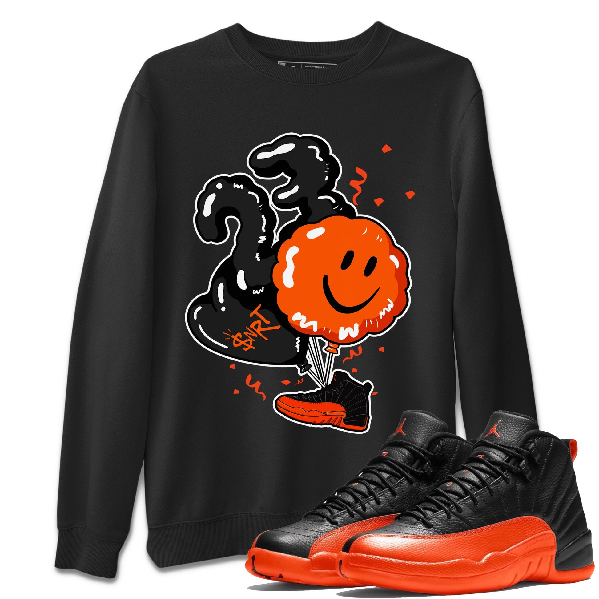Air Jordan 12 Brilliant Orange Sneaker Match Tees Balloon Sneaker Tees 12s Brilliant Orange Shirts Unisex Shirts Black 1