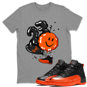 Air Jordan 12 Brilliant Orange Sneaker Match Tees Balloon Sneaker Tees 12s Brilliant Orange Shirts Unisex Shirts Heather Grey 1