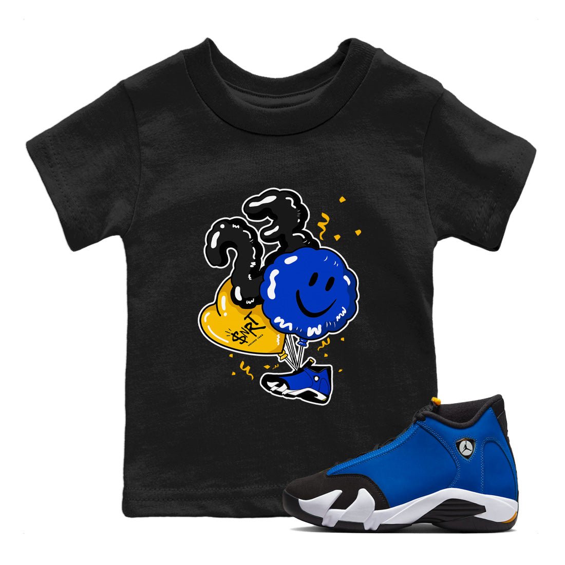 Air Jordan 14 Laney Sneaker Match Tees Balloon Sneaker Tees Jordan 14 Laney Sneaker Release Tees Kids Shirts Black 1