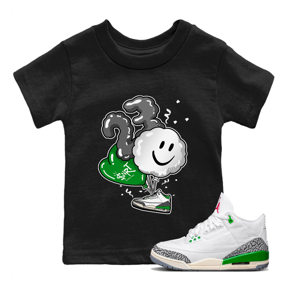 Air Jordan 3 Lucky Green Sneaker Match Tees Balloon Sneaker Tees Air Jordan 3 WMNS Lucky Green Sneaker Release Tees Kids Shirts Black 1