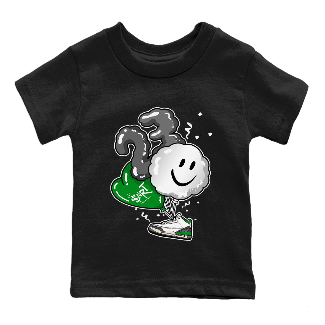 Air Jordan 3 Lucky Green Balloon Baby and Kids Sneaker Tees Air Jordan 3 WMNS Lucky Green Kids Sneaker Tees Washing and Care Tip