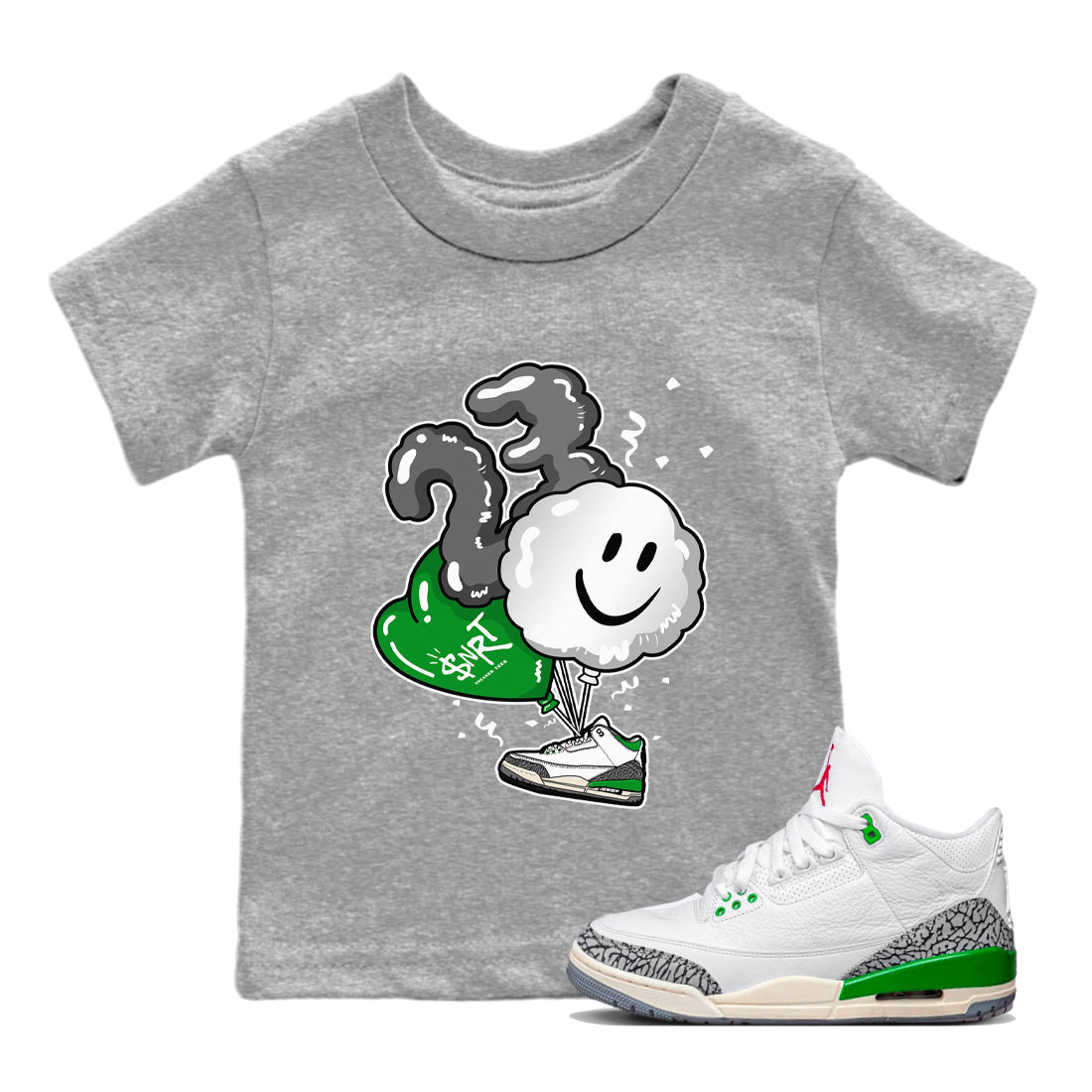 Air Jordan 3 Lucky Green Balloon Baby and Kids Sneaker Tees Air Jordan 3 WMNS Lucky Green Kids Sneaker Tees Size Chart