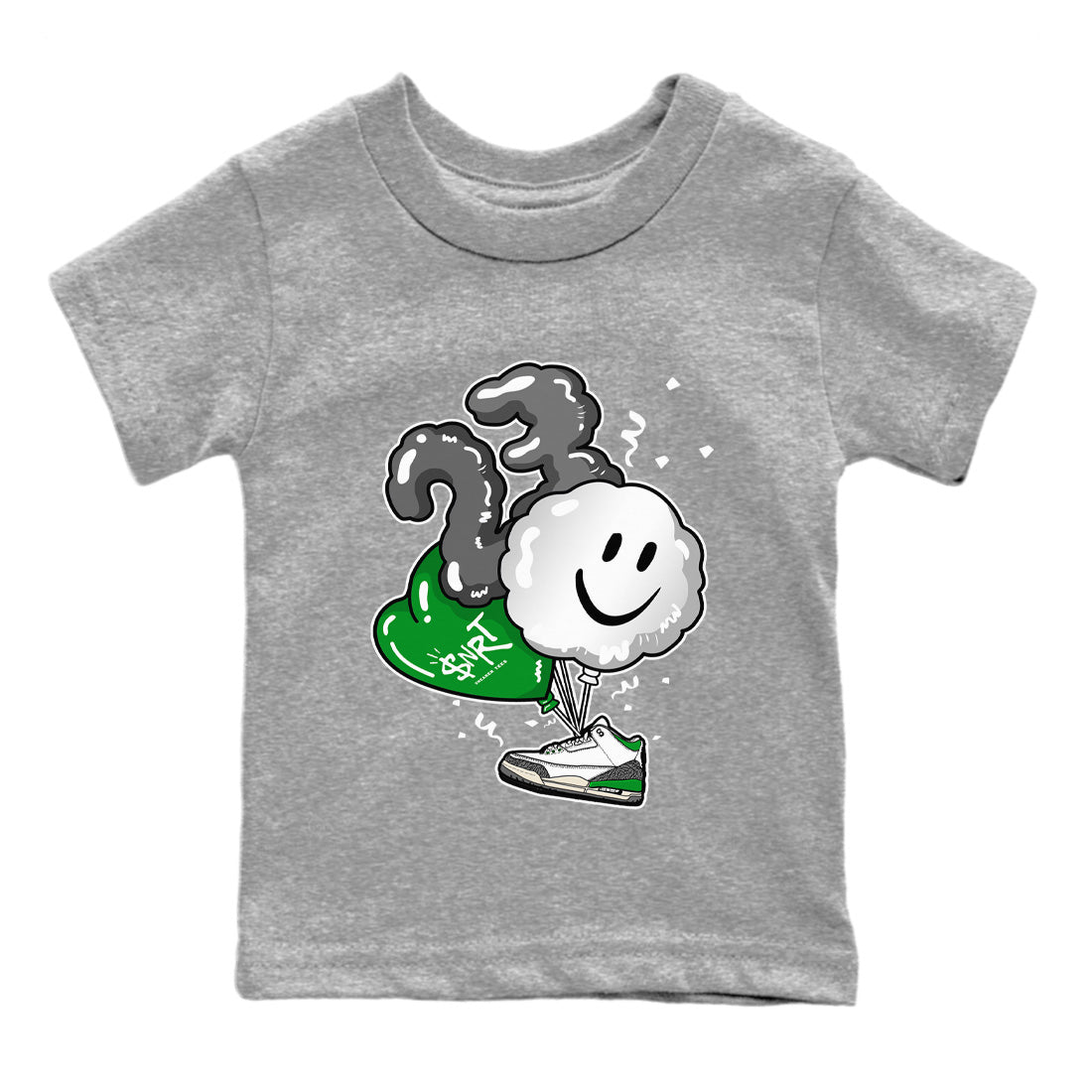 Air Jordan 3 Lucky Green Sneaker Match Tees Balloon Sneaker Tees Air Jordan 3 WMNS Lucky Green Sneaker Release Tees Kids Shirts Heather Grey 2