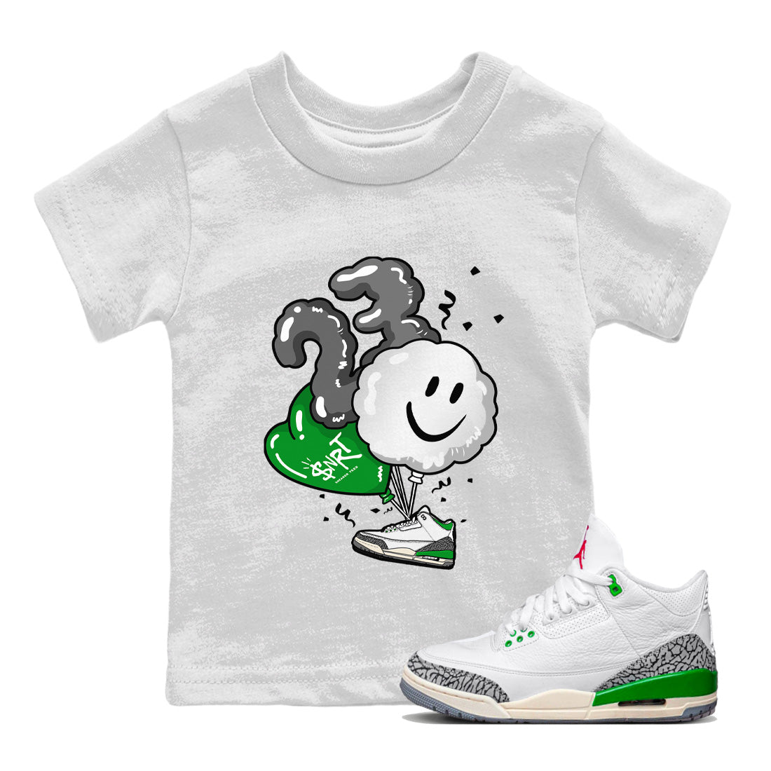 Air Jordan 3 Lucky Green Sneaker Match Tees Balloon Sneaker Tees Air Jordan 3 WMNS Lucky Green Sneaker Release Tees Kids Shirts White 1