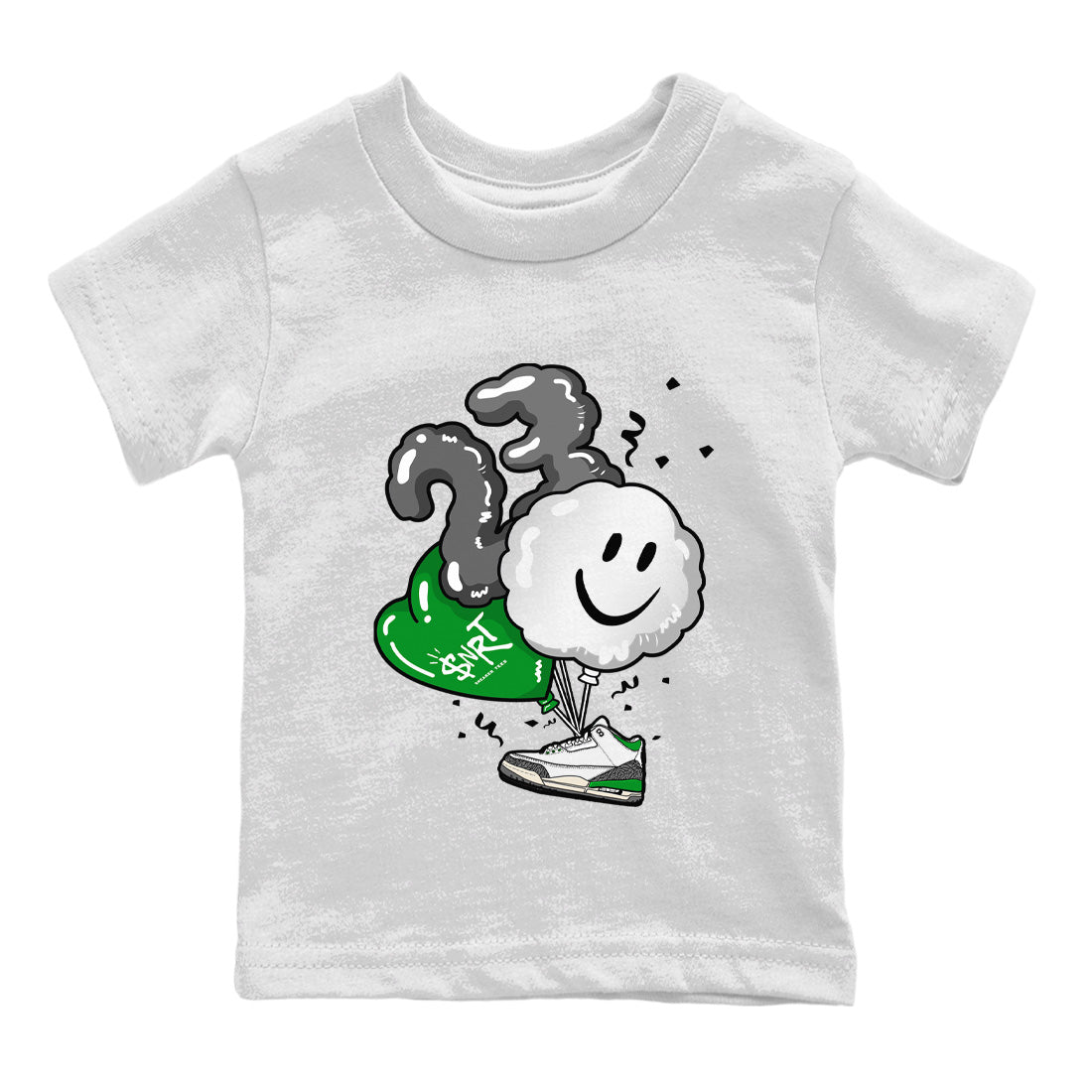 Air Jordan 3 Lucky Green Sneaker Match Tees Balloon Sneaker Tees Air Jordan 3 WMNS Lucky Green Sneaker Release Tees Kids Shirts White 2