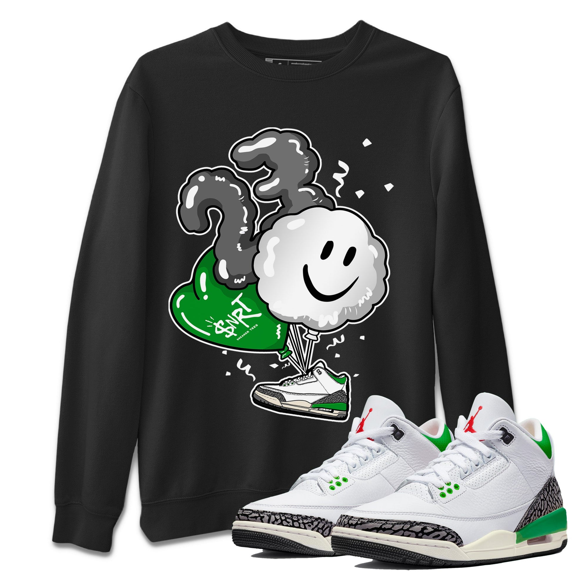 Air Jordan 3 Lucky Green Sneaker Match Tees Balloon Sneaker Tees Air Jordan 3 WMNS Lucky Green Sneaker Release Tees Unisex Shirts Black 1