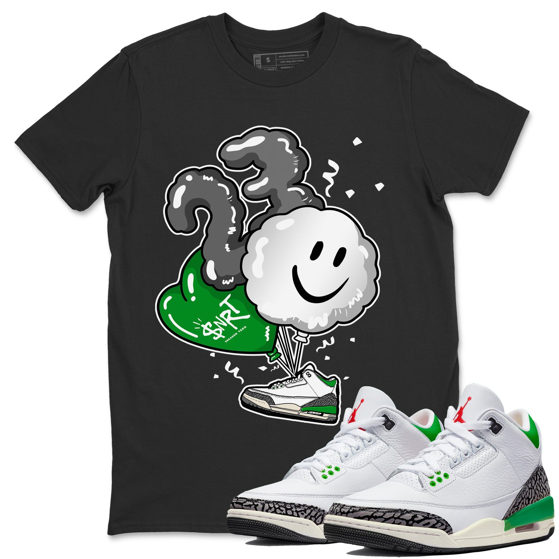 Air Jordan 3 Lucky Green Sneaker Match Tees Balloon Sneaker Tees Air Jordan 3 WMNS Lucky Green Sneaker Release Tees Unisex Shirts Black 1